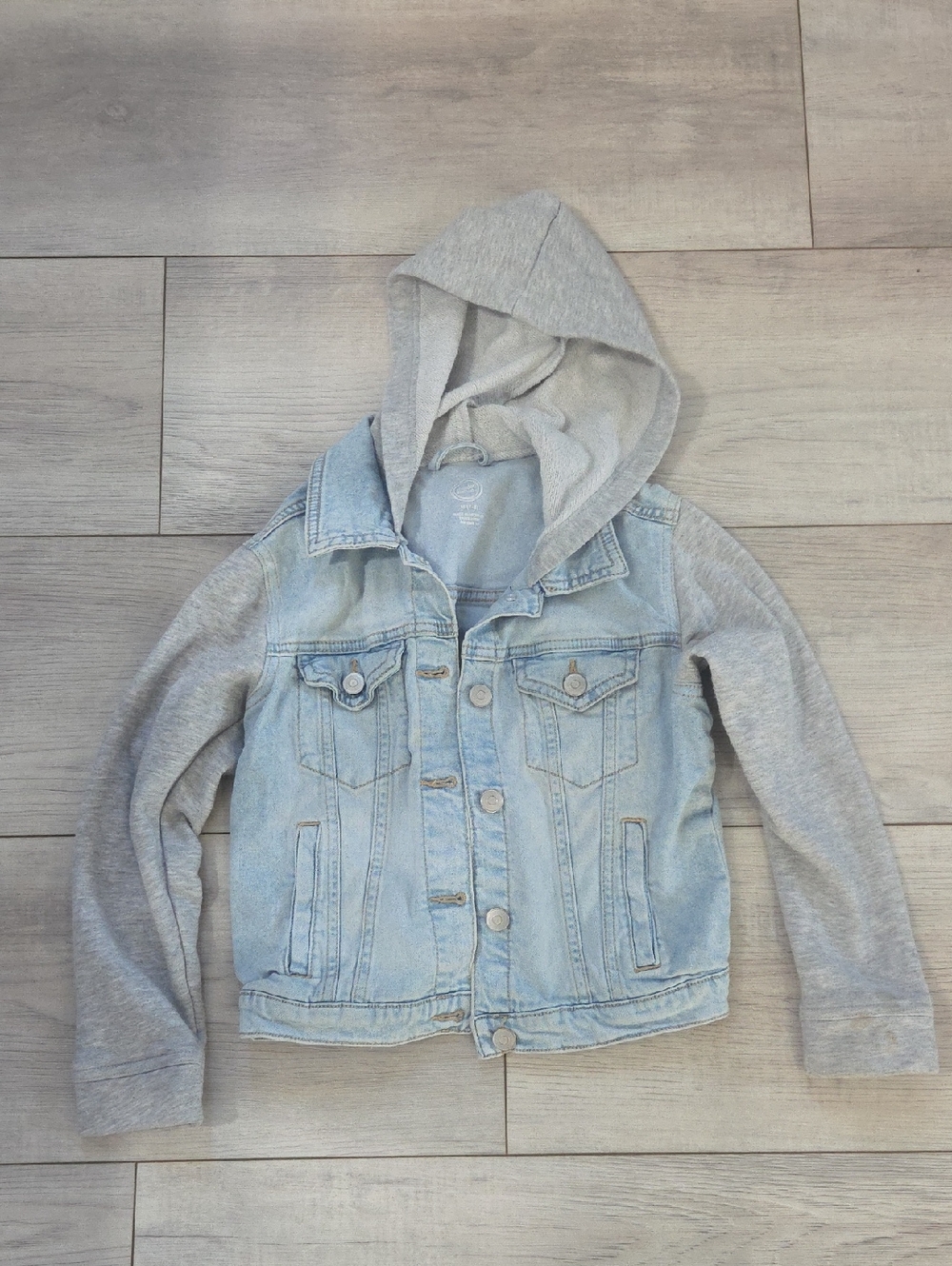wonder nation Light Blue Denim Jacket with Gray Hoodie Sleeves